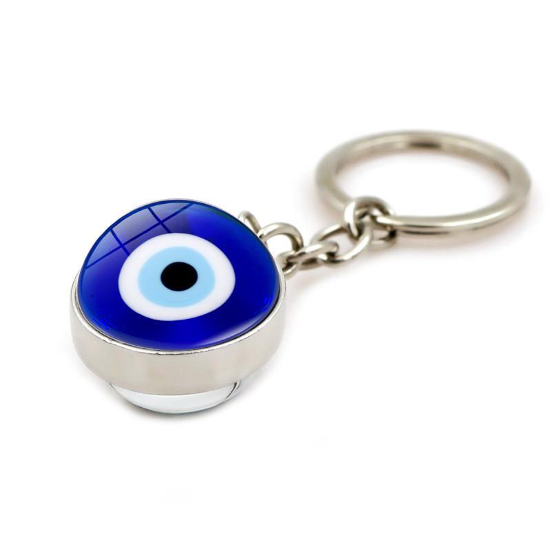 Turkish Evil Chic Eye Keychain With Doublesided Crystal Glass Pendant And Alloy Zinc