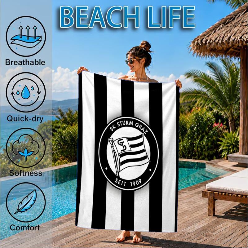 Toalla de Playa de Microfibra Estampada con el Escudo del Sturm Graz, Suave y Absorbente, Secado Rápido, Ideal para Viajes de Verano, Esencial para la Playa, Piscina