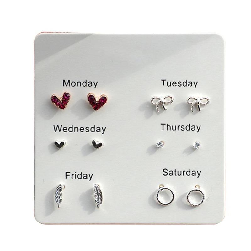 6Prs/Set Stylish Women Heart Feather Snowflake Circle Ear Stud Earrings Jewelry Jewelry Gift