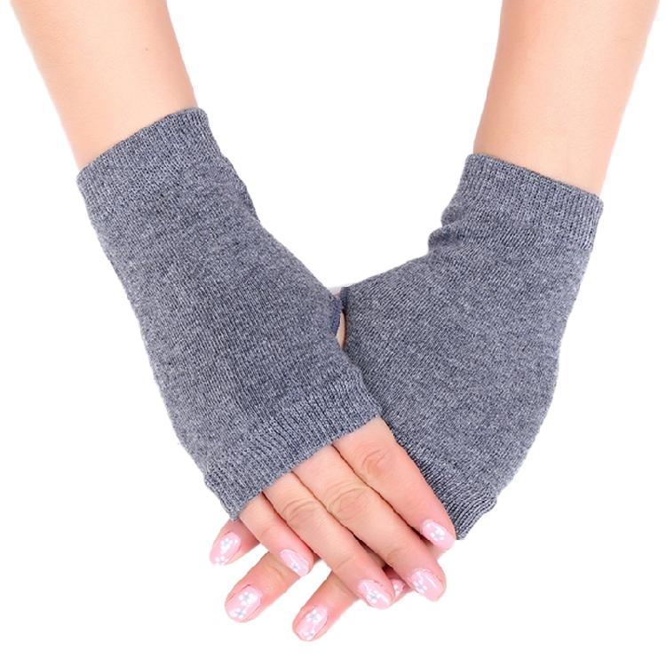 Fingerless Gloves Stretchy Knitted Thumb Hole Mittens Solid Short Hand Warmers