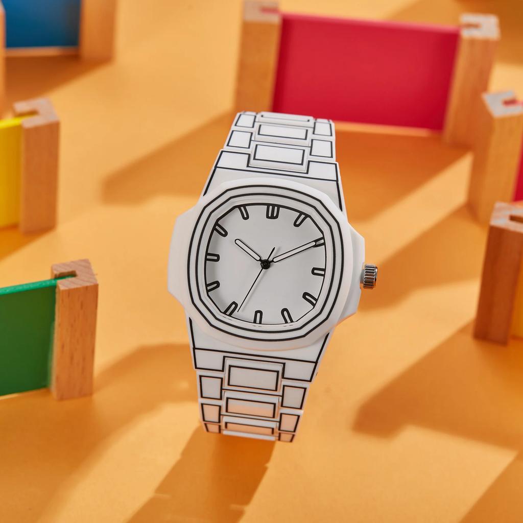 2025 New Fashionable Creative Men's Women's Watches Printed Lines Painting Design Octagonal Waterproof Quartz Watch Reloj