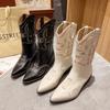 Women's Boots Retro Autumn Winter White Mid Calf Boots Big Size 42 Women Comfy Walking Female Western Cowboy Boot Women's Shoes