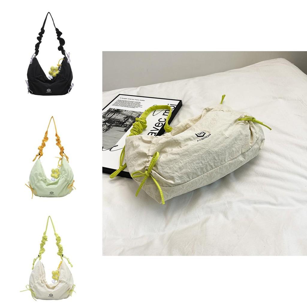 Nylon Zipper Closure Duffle Bag For Women With Wrinkled Shoulder Straps And Letter Prints