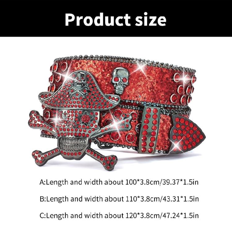 Rhinestones Studded Pirate Buckle Belt for Adult Teens Street Waistband for Pants Shimmering Waiststrap Waist Ornament