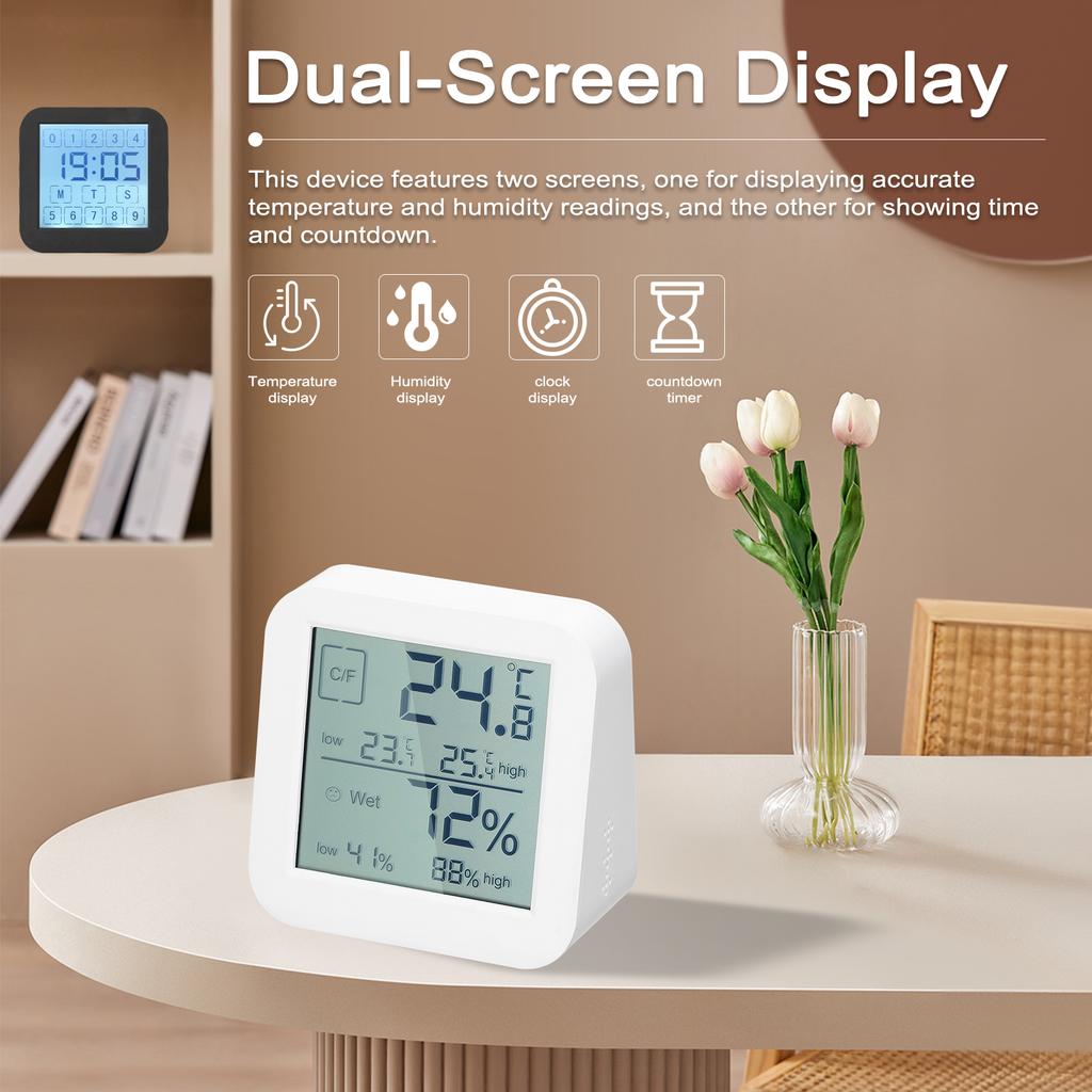 Çok Fonksiyonlu LCD Dijital Ekran Dokunmatik Ekran Higrotermograf İç Mekan Nem Sıcaklık Ölçer Çift Ekranlı Masa Saati