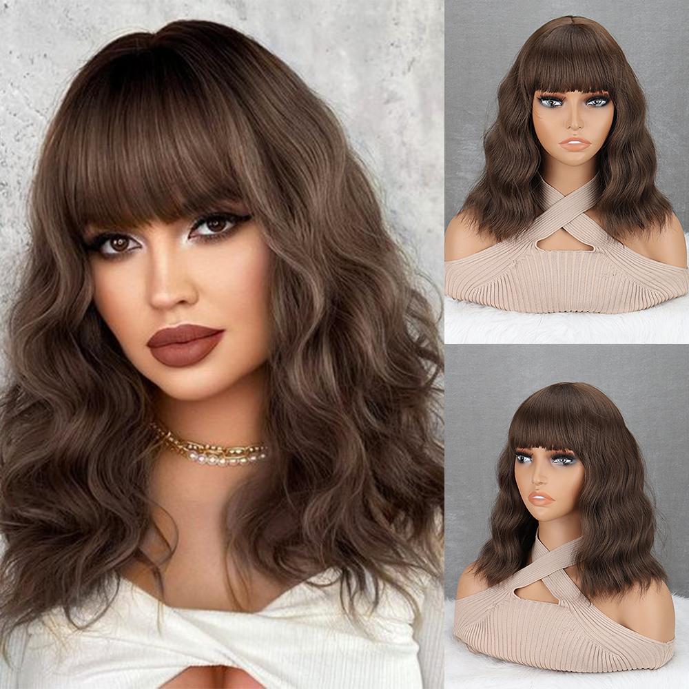 

Мисс парик с короткими завитками, синтетические парики с суперестественными волнами и челкой для женщин, черный парик, парик для вечеринок 35cm