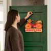 Placă Decorativă de Porc pentru Toamnă, Decor Bicicletă Vintage de Toamnă cu Dovleci Floarea-soarelui HAPPY FALL, Placă din PVC Rezistentă la Apă pentru Exterior Interior