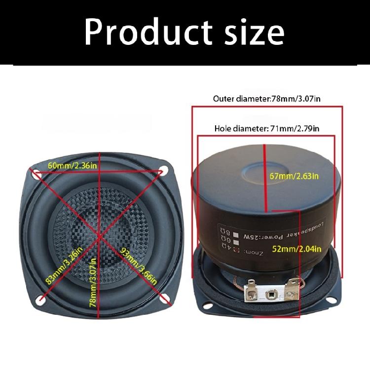 Professional 3Inch Square Woofer Speaker HiFi Grade Output Glass Fiber Woven Cones 86dB Sensitivity