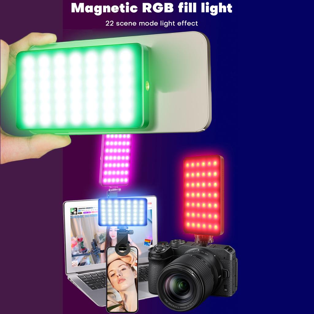 Magnetic RGB Video Light Pocket LED Fill Light 2500K 9000K Dimmable 22 Scene Lighting Effects Video Conference Light
