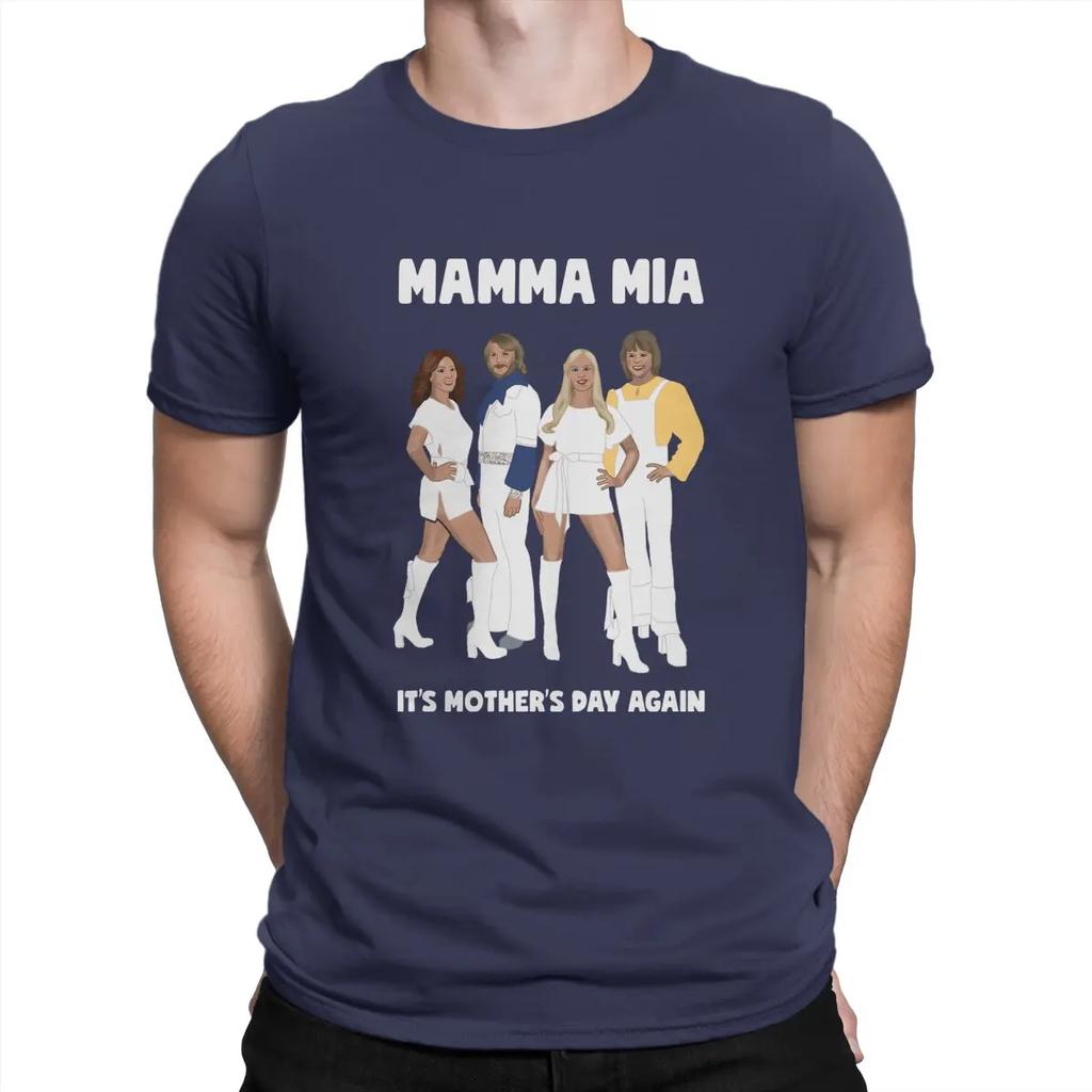 Fashion Mamma Mia Music T-Shirts for Men Round Neck 100% Cotton T Shirt A-ABBA Band Short Sleeve Tee Shirt Birthday Present