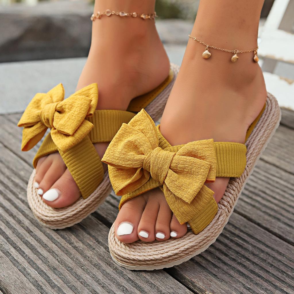 Outdoor Large Size One-character Women's Hemp Rope Bottom Large Flower Fashion Casual Outer Wear Flat Slippers
