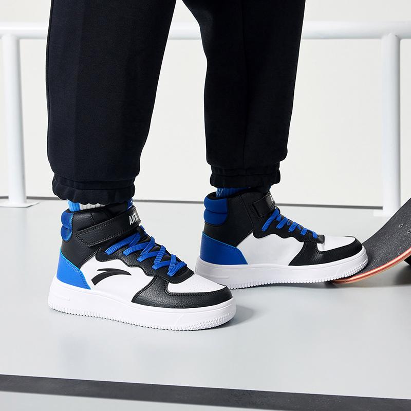 Anta Trendy Versatile Lightweight Shock Absorbing High Top Kids Skate Shoes Kids Sneaker White Black Blue A33038015J-1