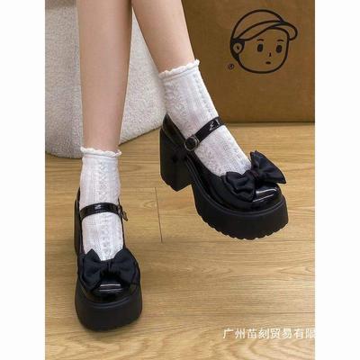 Thick-soled Thick Heel Mary Jane Bow Less Sweet and Cool JK Small Leather Shoes Heightening Single Shoes