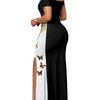 European & American Fashionable Butterfly Print Off-Shoulder Slit Long Dress for Women