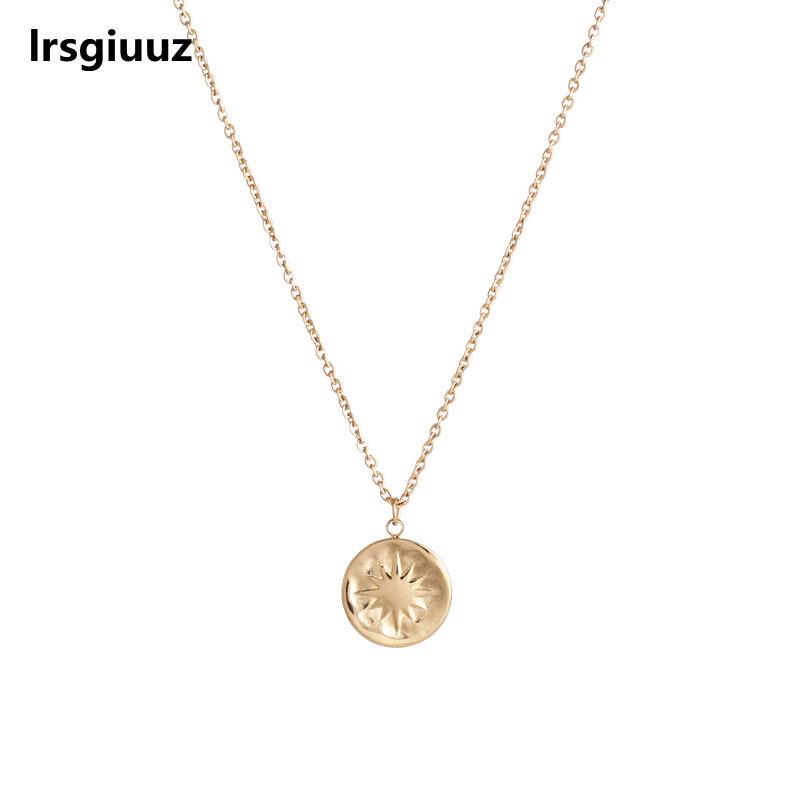 Gold-Plated Stainless Steel Women's Sun Pendant Necklace
