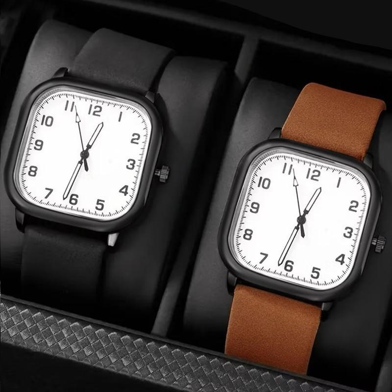 1/3PCS Men Fashion Business Watches Square Arabic Dial Quartz Watch Casual Leather Band Wristwatch for Men Clock (Without Box)