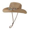 Boho-Chic Handcrafted Straw Cowboy Hat with Blue Accents - Breathable, Lightweight & Stylish for Women