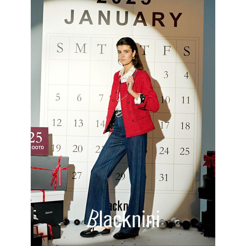 Blacknini Yin Huafu/"Hongyun Set" New Chinese Red Wool Tweed Classic Style Jacket with Skirt