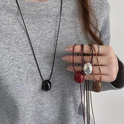 Trendy Long Bean Wax Rope Necklace for Women – Clavicle Chain Inspired by Internet Influencers