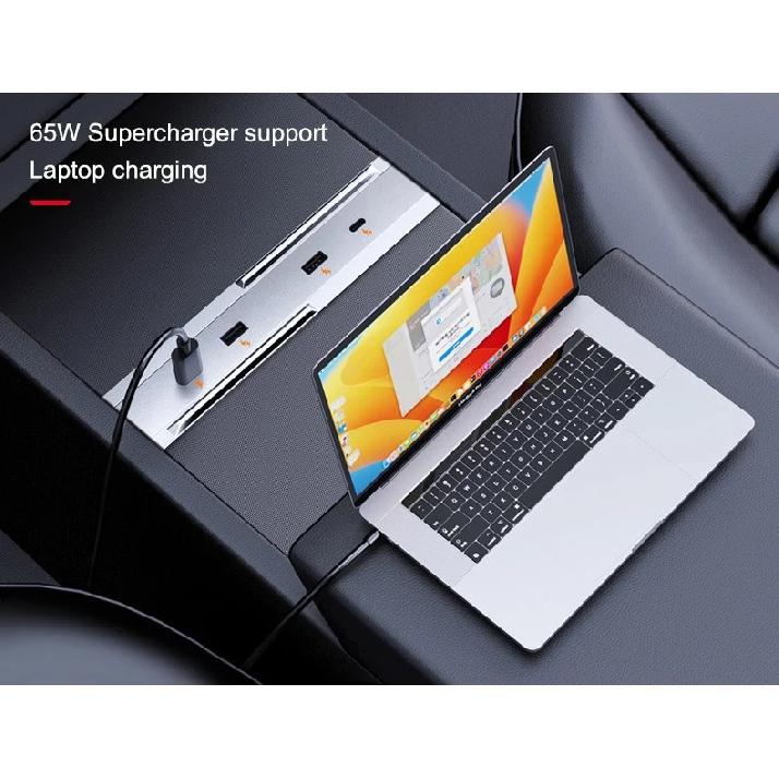 For Tesla Model Y Juniper Cigarette Lighter 65W Center HUB Docking Station Model 3 Highland USB Charging Port Support Laptop