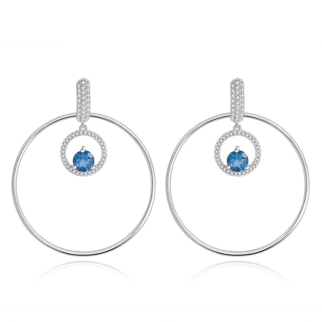 Fashionable Large Circle Exaggerated Earrings 925 Sterling Silver Inlaid with Natural Amethyst Blue Gemstone Round Earrings