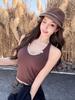#Early autumn new pure desire grinding chain splicing warm neck vest slim and thin women's fixed belt chest pad
