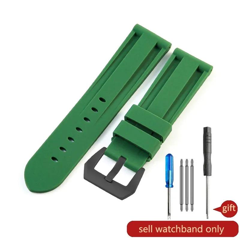 For Panerai Pure Color Natural Silicone Accessories Pam441 Diesel Suunto Solid Stainless Steel Black Buckle 24mm Watch Strap