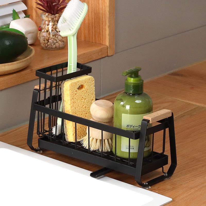 Countertop Kitchen Dish Rack with Sponge, Soap, and Brush Storage
