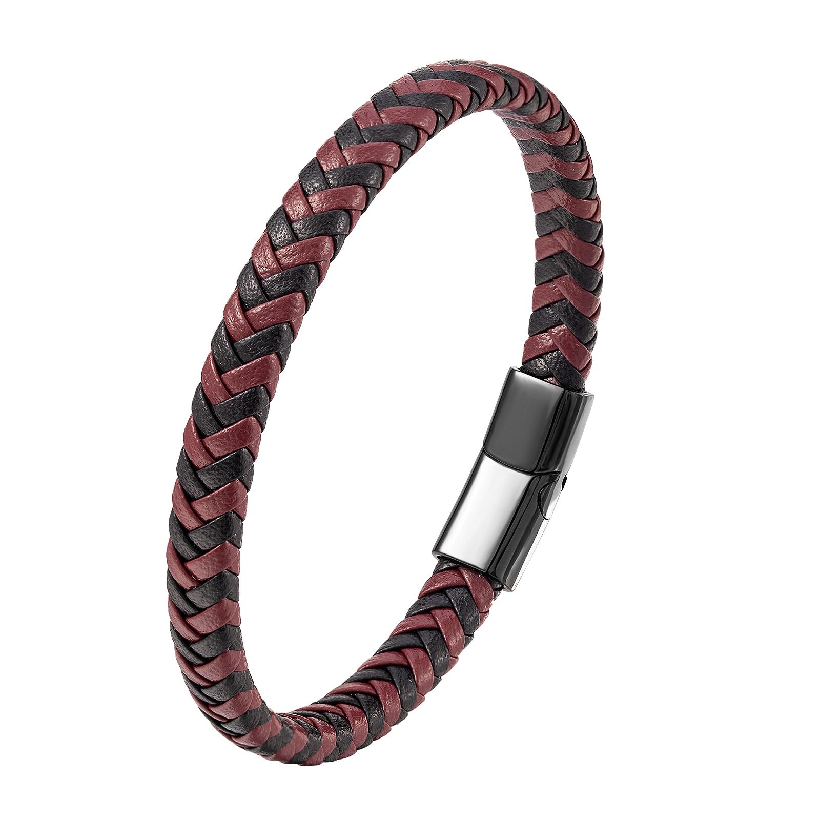 

Classic Stainless Steel Bracelets For Men Black Blue Brown Color Punk Braided Wrap Leather Bracelets On the Hand Jewelry 21cm