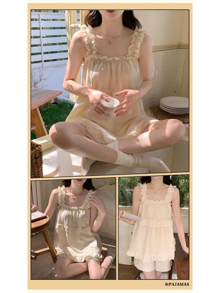 2026 Summer Women's Pajama Set: Princess Style Cloud Cotton Camisole with Built-in Bra