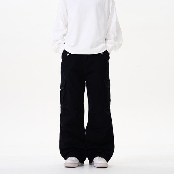 

LKTM Унисекс Винтажные Выстиранные Рабочие Брюки Широкие Штанины XL [Recommended 140-155 jin] чёрный