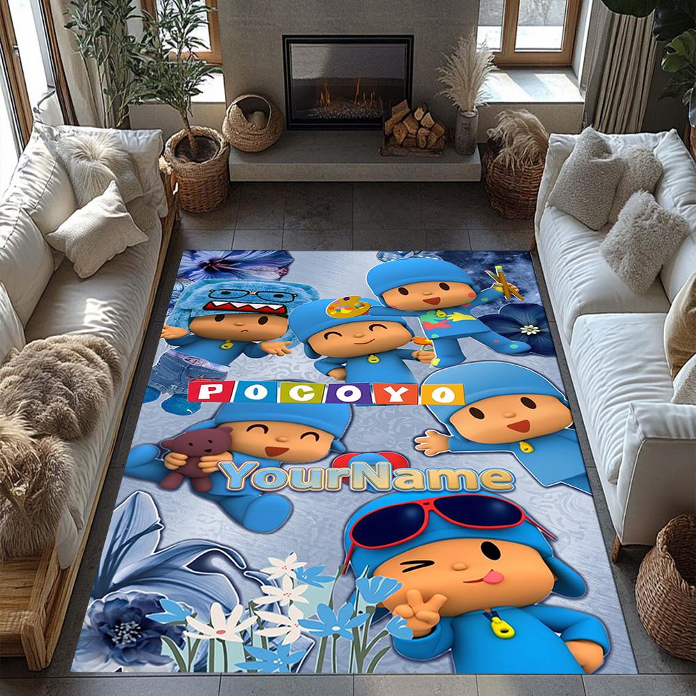 Alfombra de Piso Personalizada con Nombre de Pocoyó Alfombra de Oficina Adecuada para Comedor Salas de Juegos Cocina Entrada Alfombra Antideslizante Decoración de Oficina de Anime