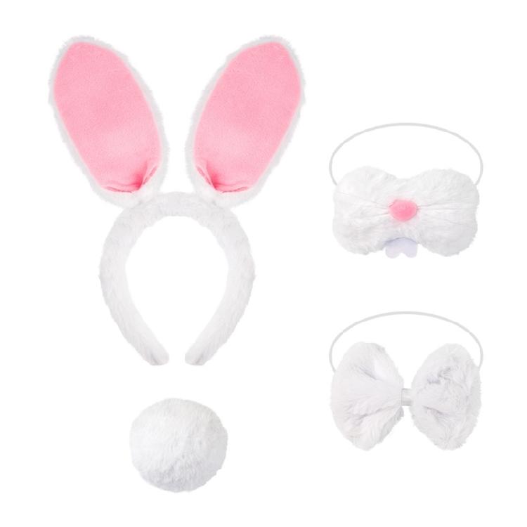 4 Stück Kinder Erwachsene Hasenohren Stirnband Fliege Nase Hasenschwanz Osterhasen Kostümset für Halloween Cosplay Party