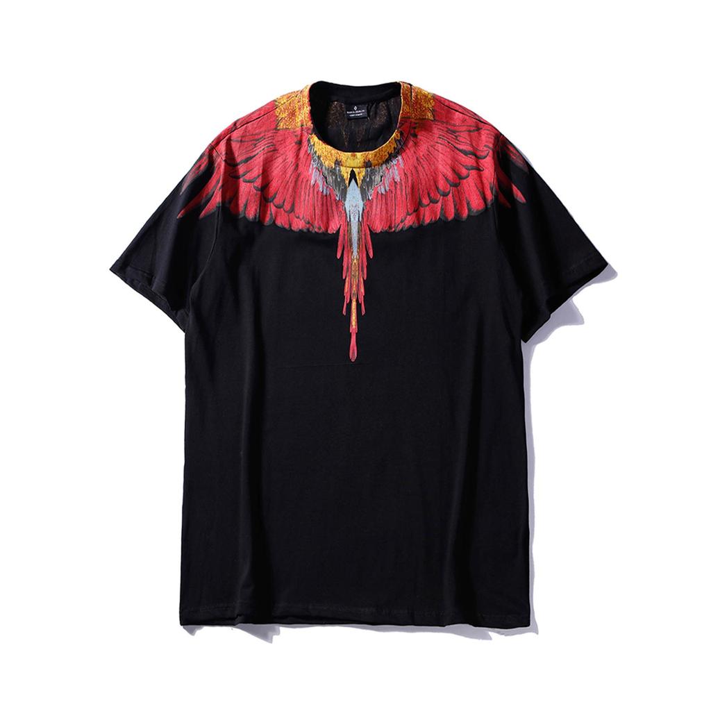 Marcelo Classic Phantom Wings Short Sleeve T-Shirt with Colorful Feathers and Lightning Design