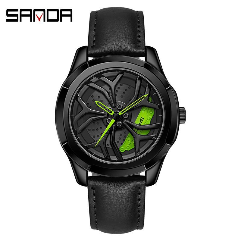 Sanda Men's 1061 Waterproof Leather Strap Watch with Trendy Hollow Dial