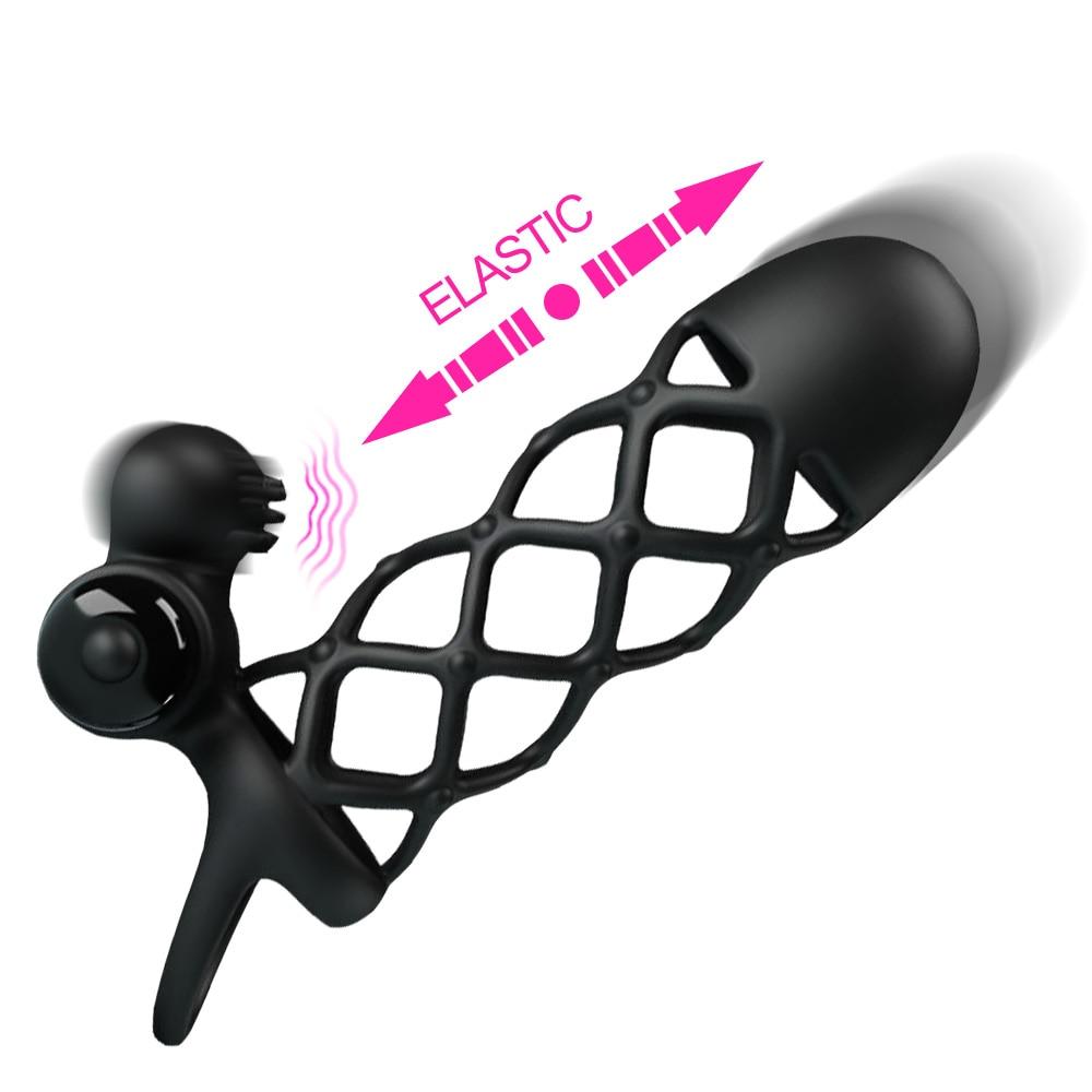 10 Speeds G spot Stimulator Bullet Vibrator Penis Ejaculation Delay Dick Enlargement Extender Flexible Vibrating Cock Cage
