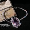 Lavender Purple Egg-Shaped Gemstone Petal Pearl Necklace, Papalacha, Princess Pink Purple Flower Zircon, Bracelet.