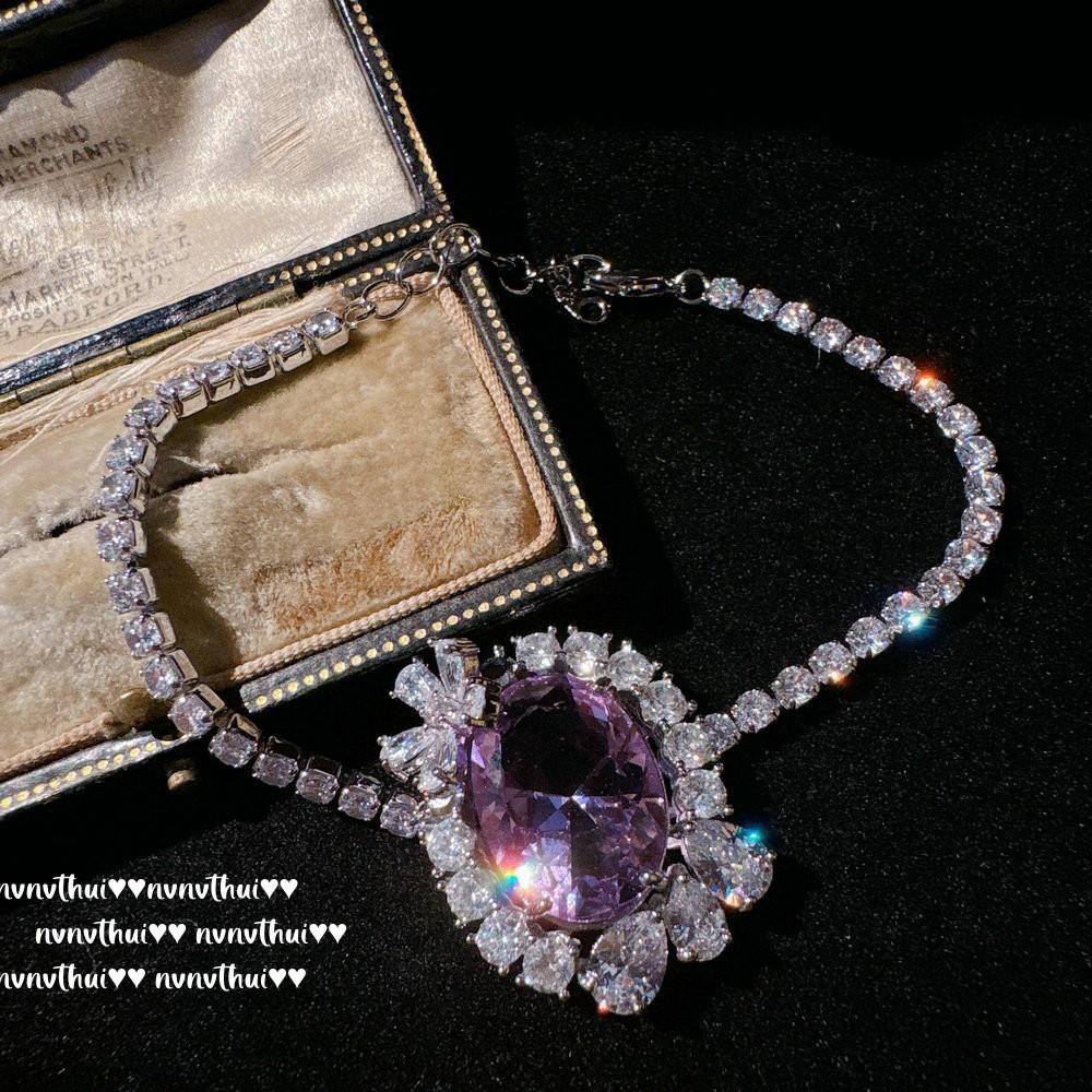 Lavender Purple Egg-Shaped Gemstone Petal Pearl Necklace, Papalacha, Princess Pink Purple Flower Zircon, Bracelet.