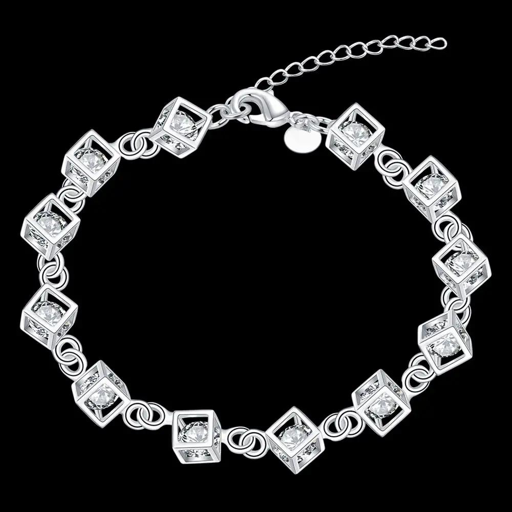 

925 sterling silver Shining crystal lattice chain Bracelet for woman Popular fine Luxury jewelry Wedding party Holiday gift