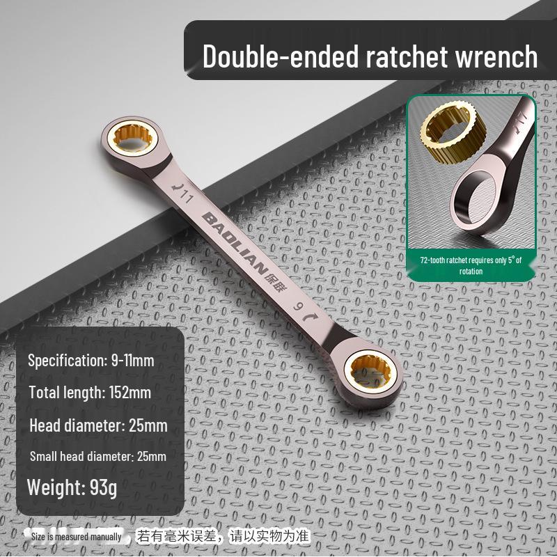 Double-Head Black Nickel Ratchet Wrench, 72 Teeth, High Hardness, Multi-Specification for Auto Repair and Household Use
