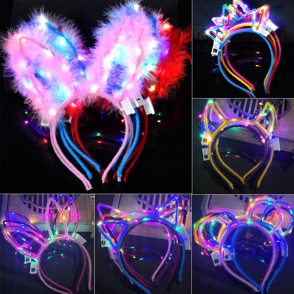 10/20/30pz Ragazza Donna LED Luminoso Gatto Orecchie di Coniglio Fascia Luminosa Flash Fascia Luminosa al Buio Fornitura per Festa di Compleanno Matrimonio