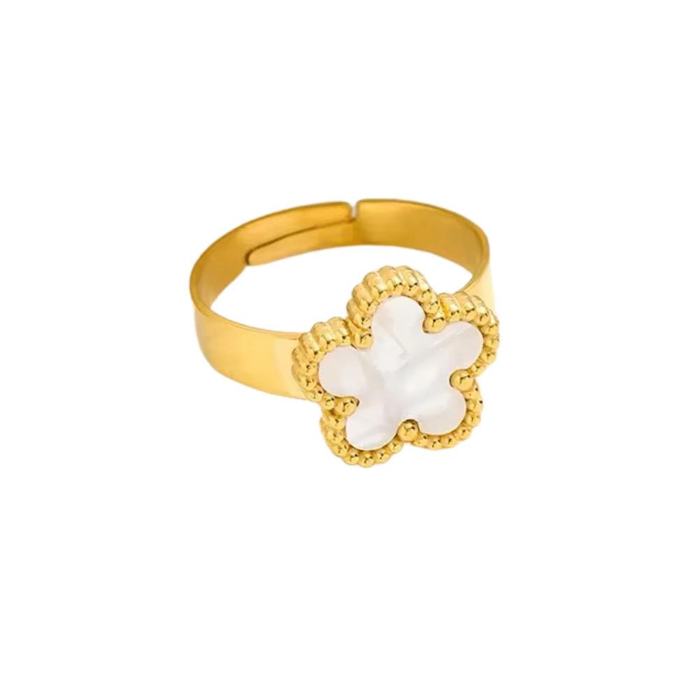 18K Gold-Plated Four-Leaf Clover Titanium Steel Ring for Women