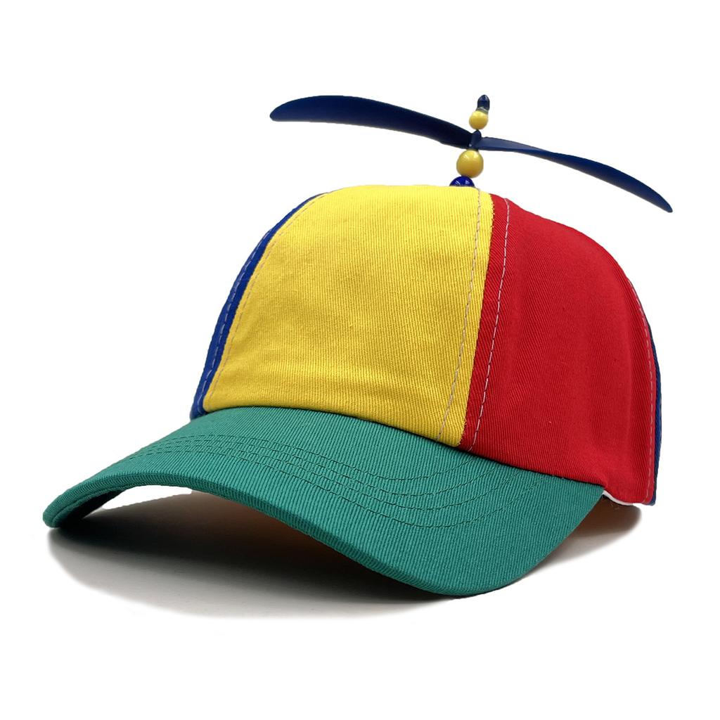 Rainbow Splicing Bamboo Dragonfly Propeller Soft Top Baseball Cap Sunshade Cap Children Adult Parent-Child Hat