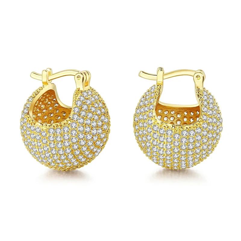 Orecchini a Cerchio di Lusso Huitan da Donna Colore Argento/Colore Oro Design a Sfera Accessori per Feste Matrimoni Incastonati Brillanti CZ Gioielli