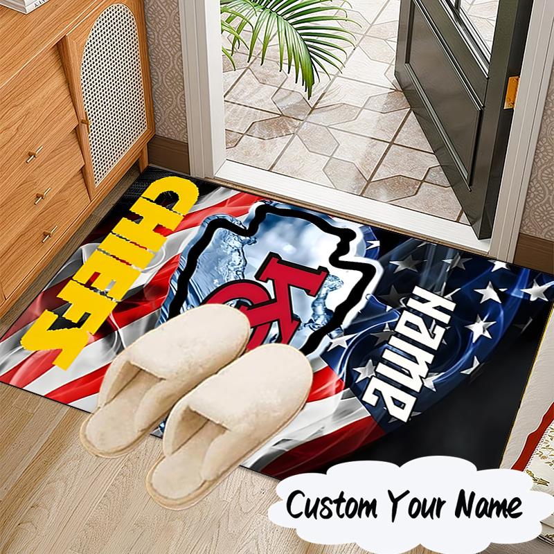 Custom Name Kansas City Chiefs Logo Rug for Living Room, Game Rooms, Office, Bedroom, Floor Mat Playful Design, Fan Gifts Christmas Decor