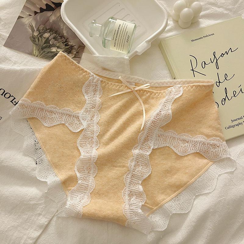 

7A Антибактериальное нижнее белье Женские трусы из чистого хлопка с промежностью и средней талией Бесшовные кружевные кромки Сексуальные треугольные трусики XL