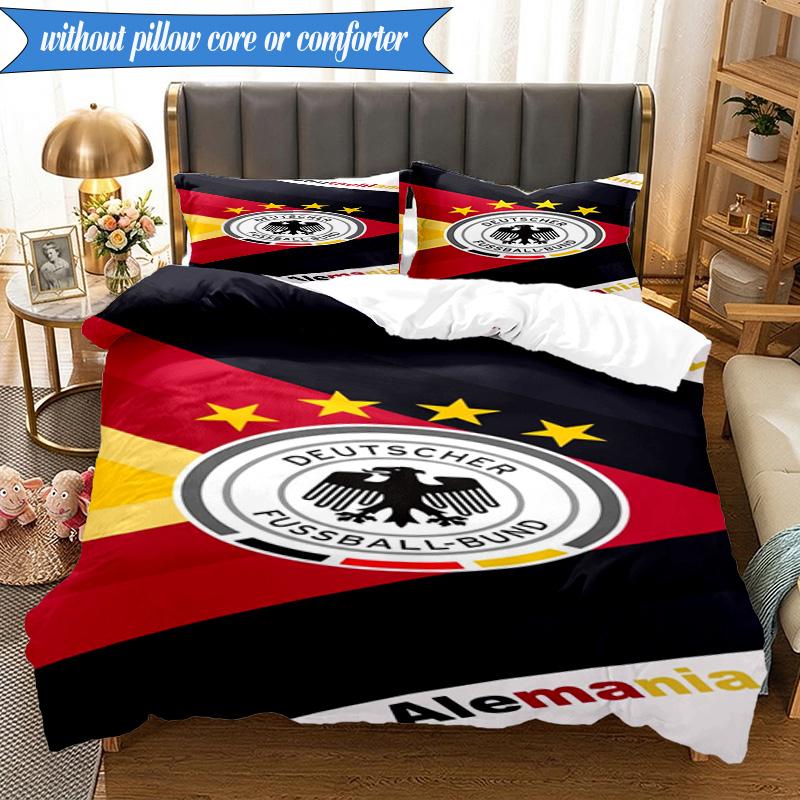 3-teiliges Weiches Bettwäsche-Set mit Aufdruck des Deutschen Fußball-Emblems, Enthält 1 Bettbezug und 2 Kissenbezüge, Perfekt für Schlafzimmer, Wohnheim, Geschenk für Fans