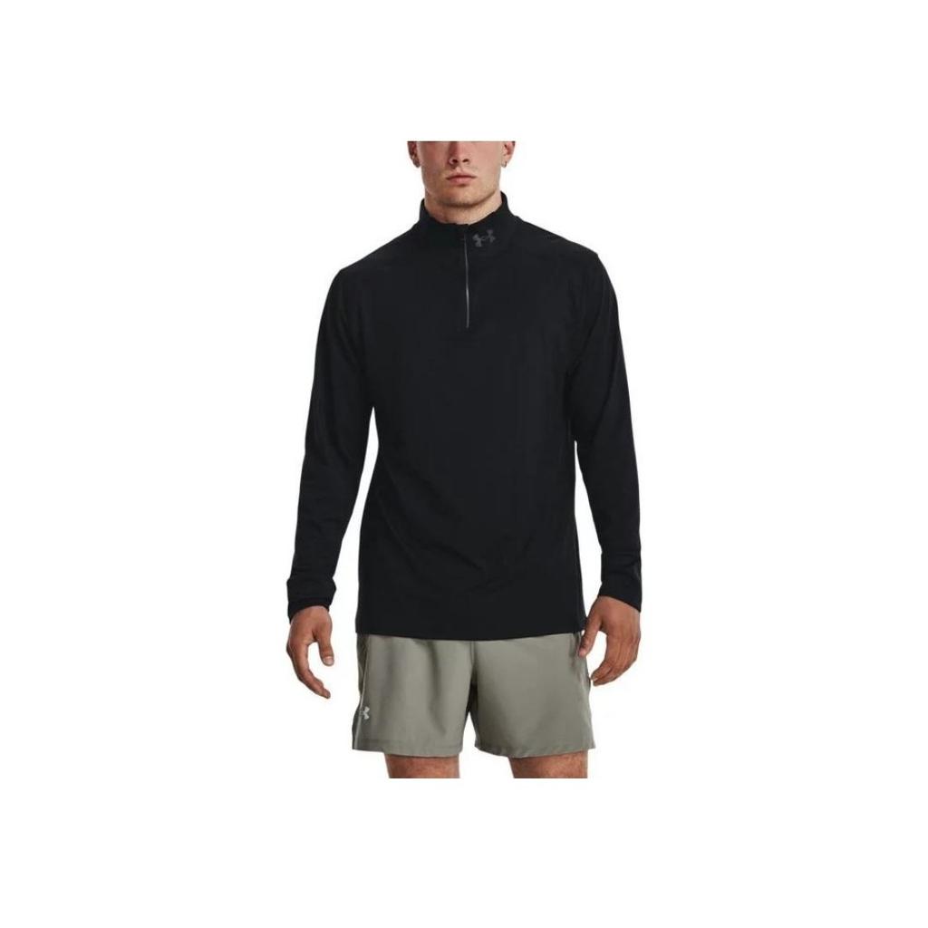 Under Armour Solid Color 1/4 Zip Mock Neck Running Long Sleeve T-Shirt Men Tops Black 1379288-001