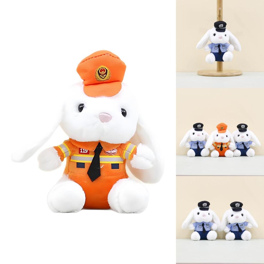 Cute Firefighter Bunny Plush Toy Charming Keychain Soft Short Plush