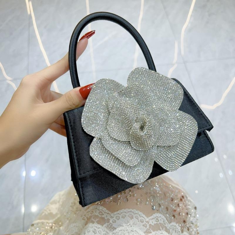 

Женская сумка Сумка светской львицы Блестящий водный бриллиант Роза Цветок Маленькая квадратная сумка Банкетная сумочка Сумка через плечо Вечерняя сумка чёрный